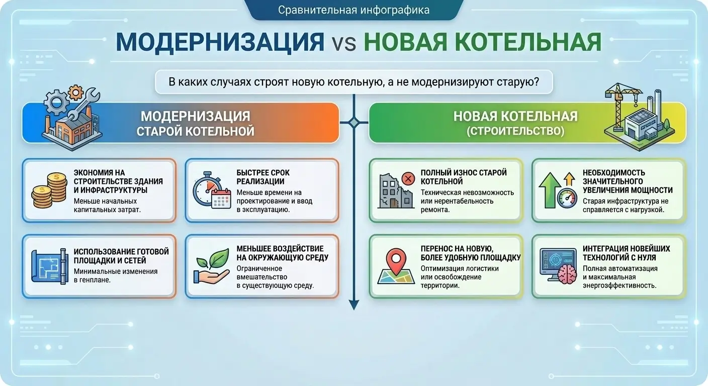 Сравнение: новая котельная или модернизация старой — в каких случаях выгоднее строить новую котельную вместо обновления существующей